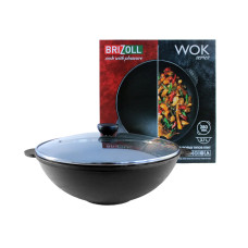 Казанок- сковорода BRIZOLL чавунний WOK 4,7л 300 х103мм + скляна кришка