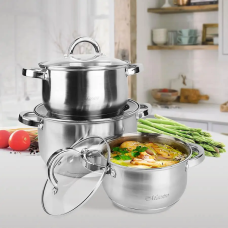 Набір каструль Maestro MR-2120-6L (комплект з 3 каструль+ кришки) (1.5л/3л/5л)