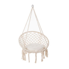 Гамак гойдалка Macrame підвісний сидячий круглий Білий (з подушкою) d=81см/77см/100кг