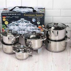 Набір каструль German Family GF-2025 з нерж. сталі 12 пр. (2.1 л, 8.2 л, 3.9 л, 6.5 л, 5.1 л, 2.9 л)