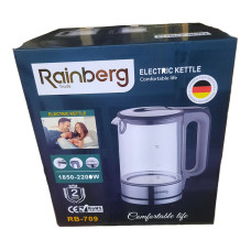 Електрочайник дисковий Rainberg RB-709 / 2л. / скло / з підсвіткою / 1850-2200W  6шт/ящ